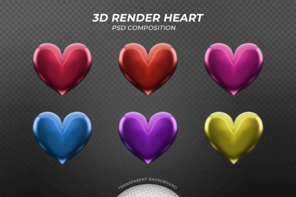 3D Render Heart Set: A Premium PSD Design for Creative Projects