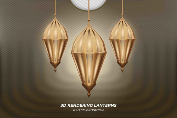 3D Rendering Arab Lanterns Premium Psd