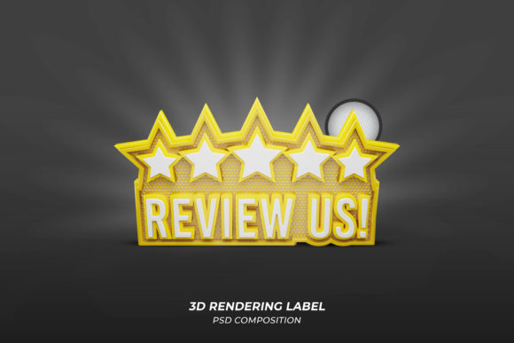 5 Star Review Us 3D Label Premium Psd