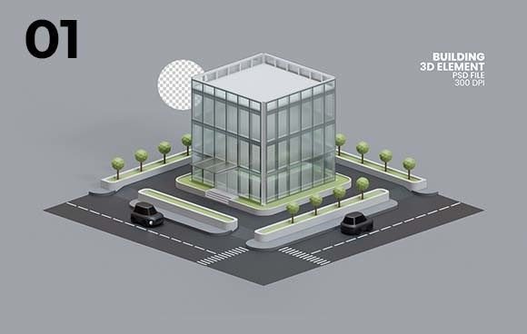 Architecture Building PNG 3D Elements for Creative Projects
