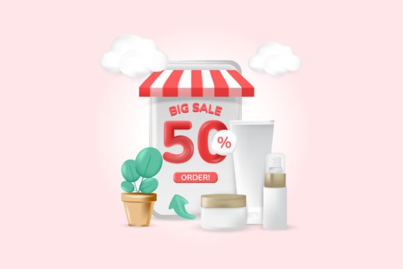 Big Sale Make Up 3D Illustration