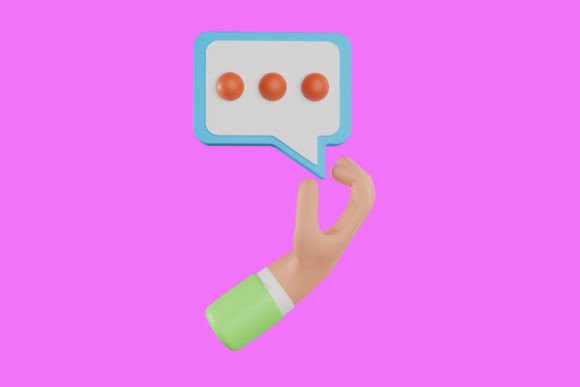 Hand Holding Bubble Talk 3D Icon: A Versatile Design Element for Modern Projects