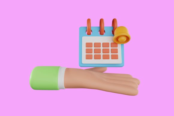 Hand Holding Calendar and Bell 3D Icon Design