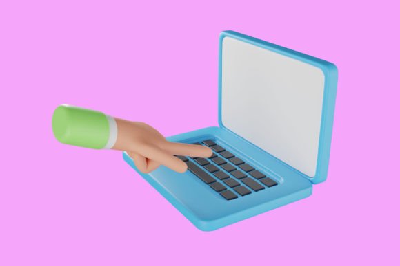 Hand Holding Laptop 3D Icon: A Versatile Visual Element for Modern Design Projects