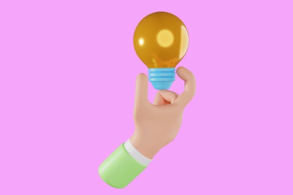 Hand Holding Light Bulb 3D Icon: A Versatile Design Element for Modern Projects