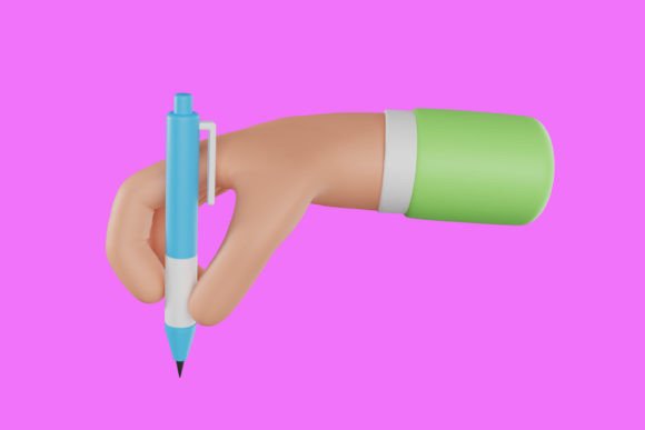 Hand Holding Pen 3D Icon – A Versatile Design Asset
