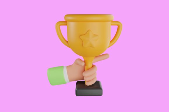 Hand Holding Trophy Cup 3D Icon: A Versatile Design Element for Modern Projects
