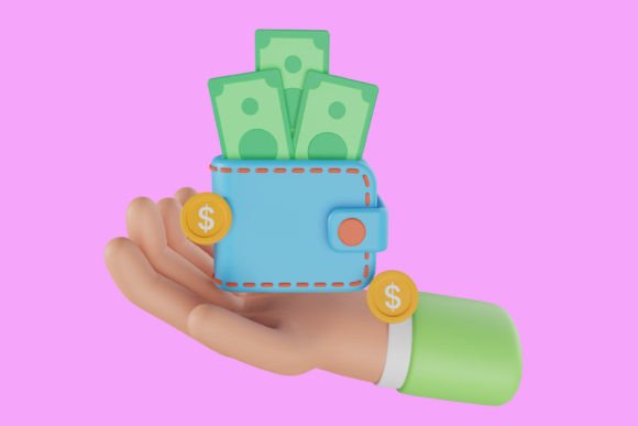 Hand Holding Wallet 3D Icon: A Versatile Design Asset
